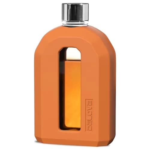 Delove Modern Glass Hip Flask with Silicone Sleeve 220ml (7.5oz) | Anti-Shock Protection for Travel thumbnail 1