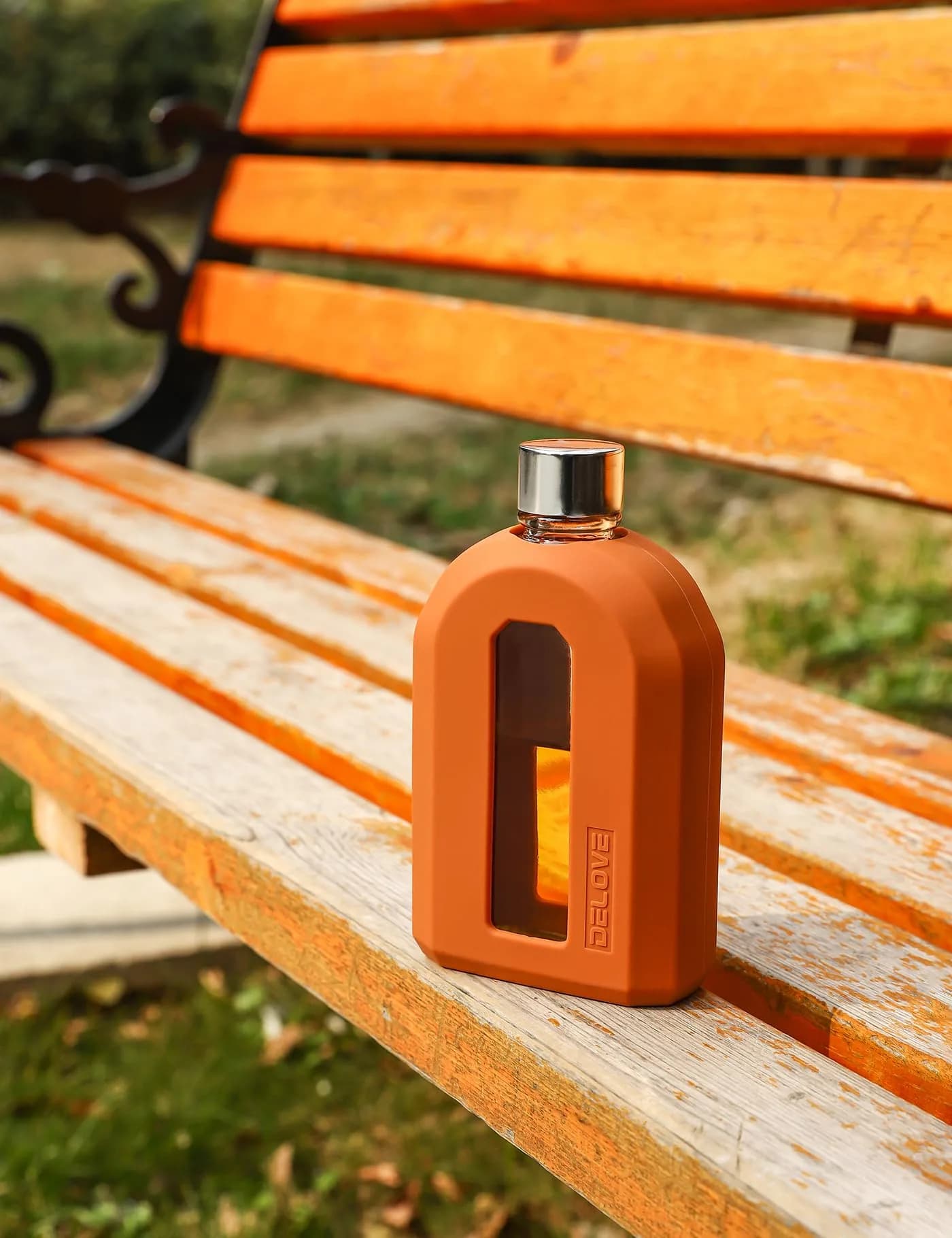 Delove Modern Glass Hip Flask with Silicone Sleeve 220ml (7.5oz) | Anti-Shock Protection for Travel - view 4