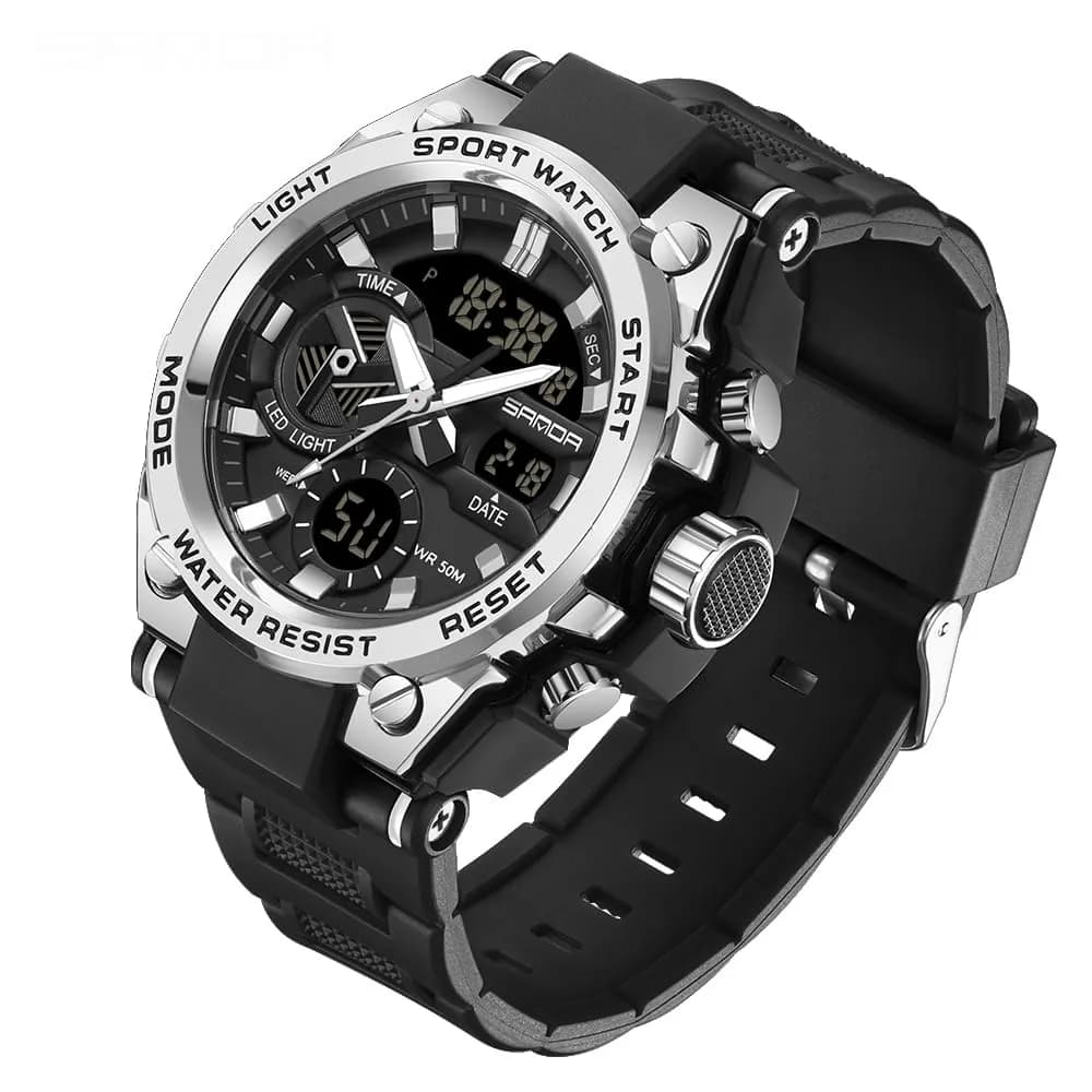 AIMES Men's 3311-Silver Sport Watch 53mm | Dual Time Zone Military Watch with LED Alarm & Stopwatch - view 2