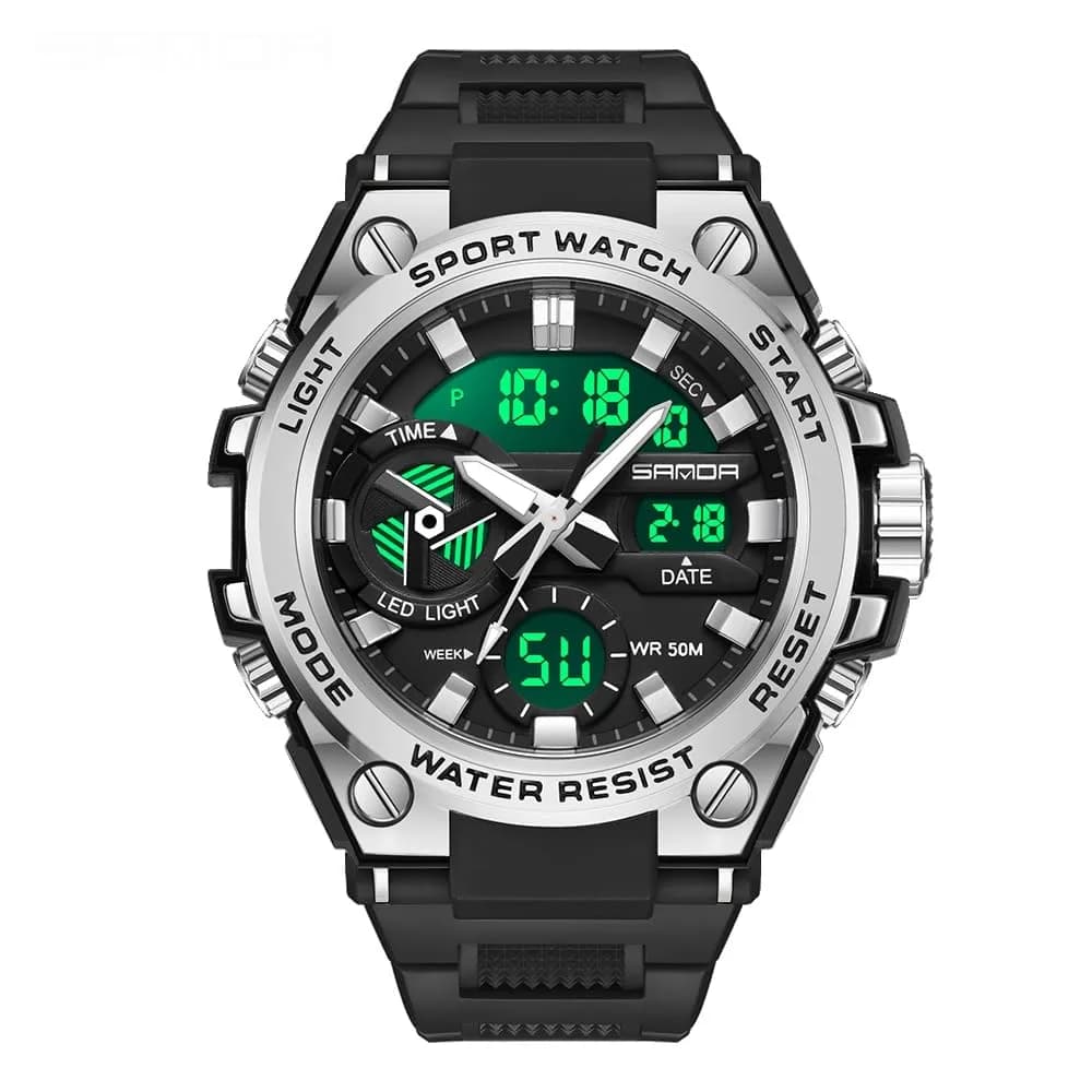 AIMES Men's 3311-Silver Sport Watch 53mm | Dual Time Zone Military Watch with LED Alarm & Stopwatch - view 3
