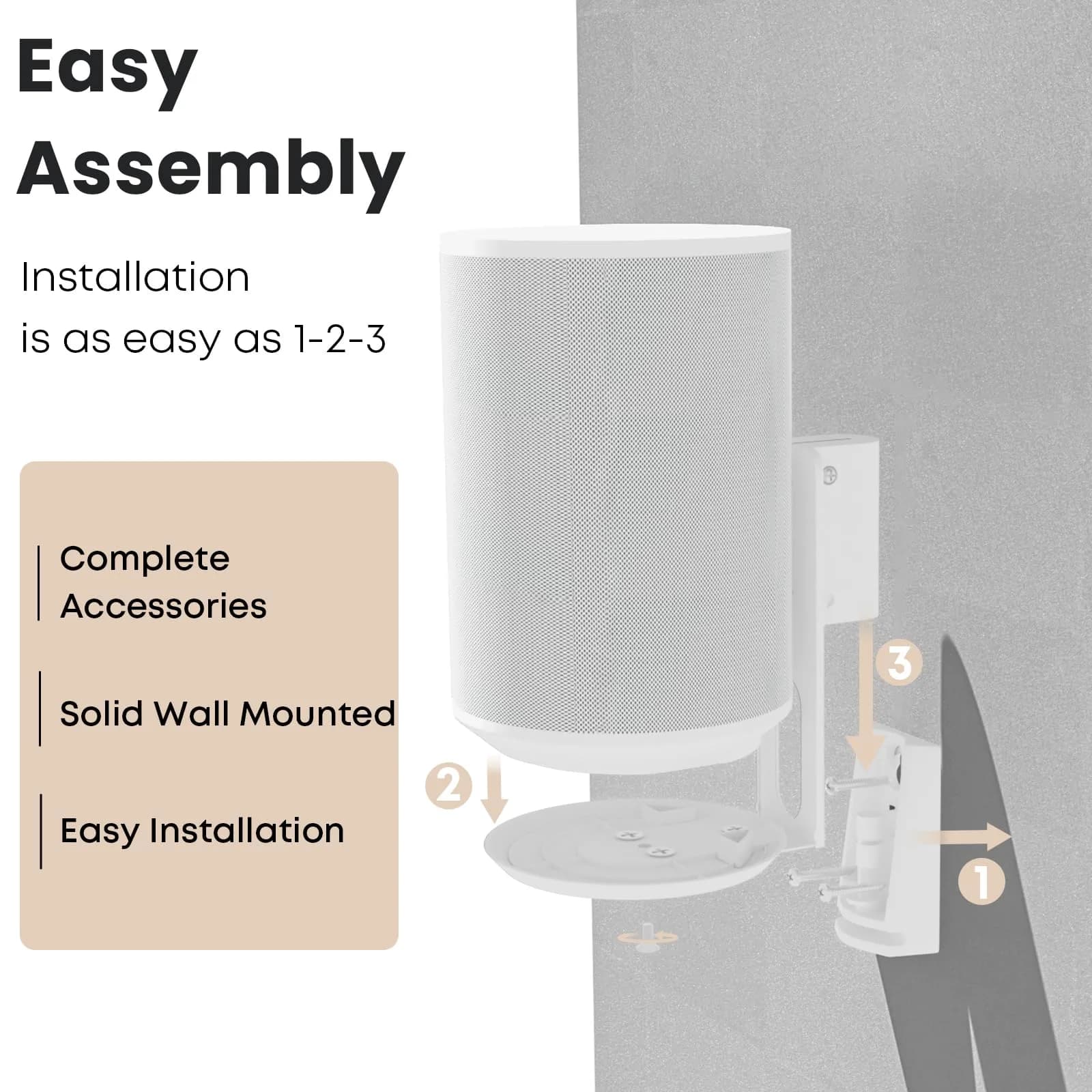 PUTORSEN Speaker Wall Mount for Sonos Era 100, Tilt & Swivel, 1 Pack, White | Mounts to Wood, Solid or Brick Walls - view 6