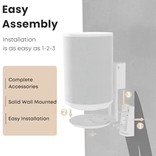 PUTORSEN Speaker Wall Mount for Sonos Era 100, Tilt & Swivel, 1 Pack, White | Mounts to Wood, Solid or Brick Walls thumbnail 6