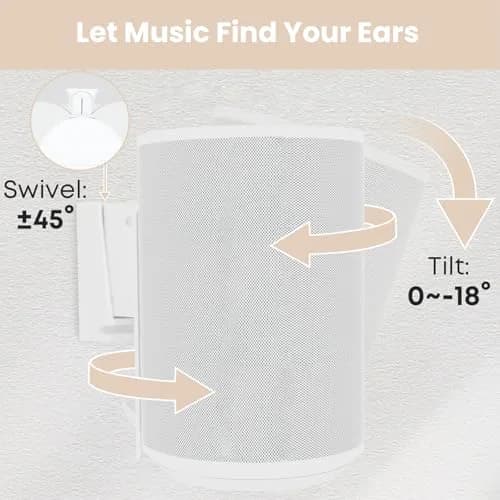 PUTORSEN Speaker Wall Mount for Sonos Era 100, Tilt & Swivel, 1 Pack, White | Mounts to Wood, Solid or Brick Walls thumbnail 3