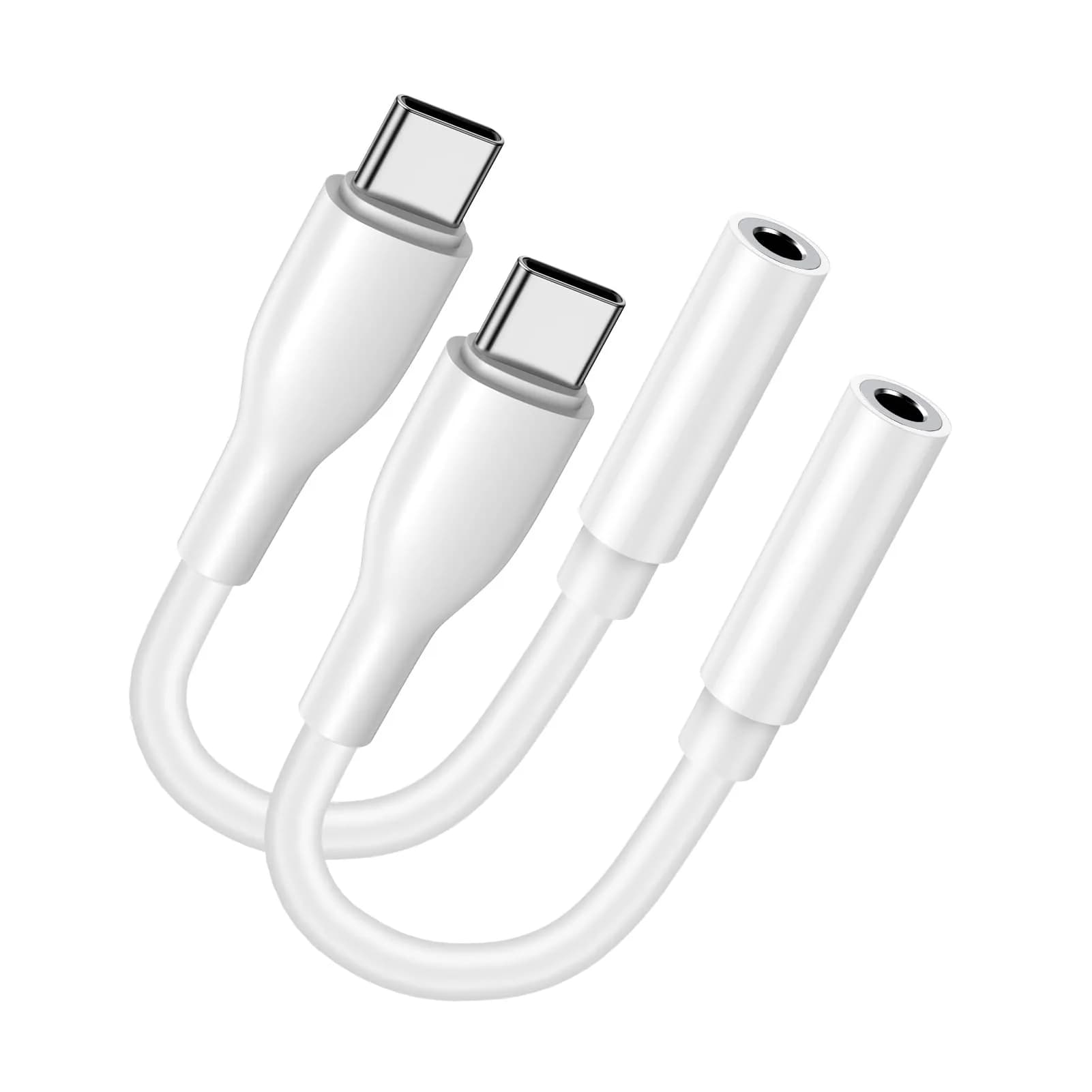 UorMe USB C to 3.5mm Headphone Adapter White 2-Pack | Hi-Fi Sound Quality with DAC Chip — White