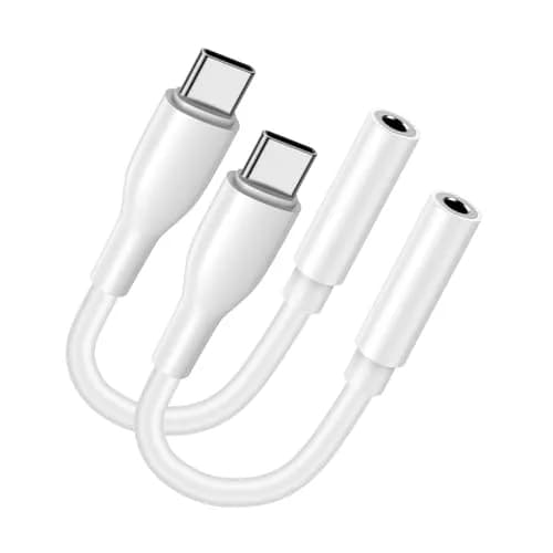 UorMe USB C to 3.5mm Headphone Adapter White 2-Pack | Hi-Fi Sound Quality with DAC Chip thumbnail 1