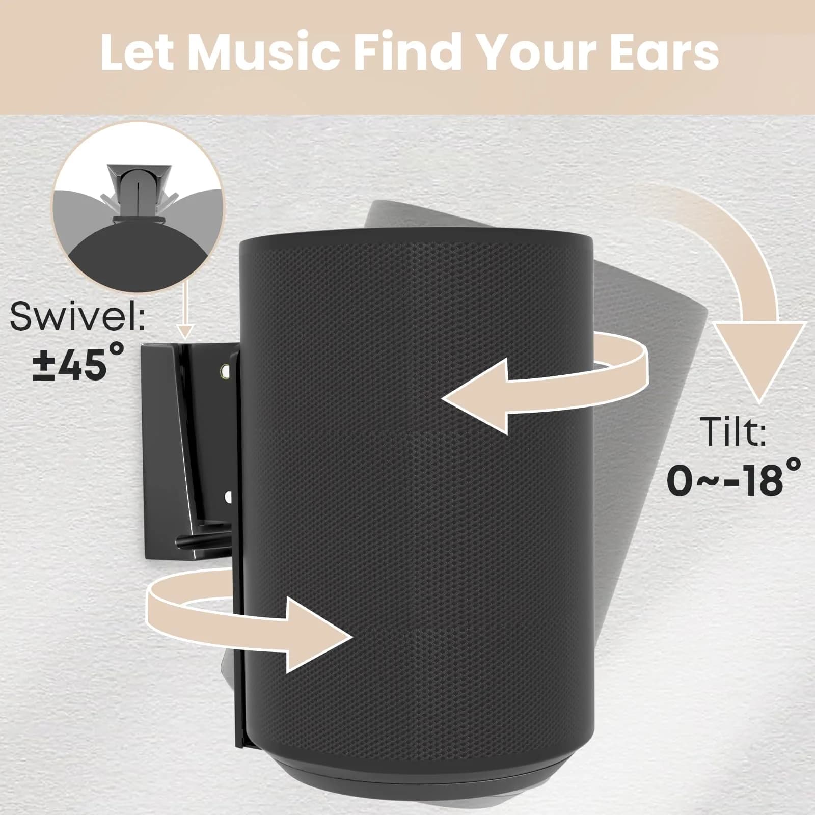 PUTORSEN Speaker Wall Mount for Sonos Era 100, Tilt & Swivel, 1 Pack Black | Metal Bracket for Better Audio - view 3