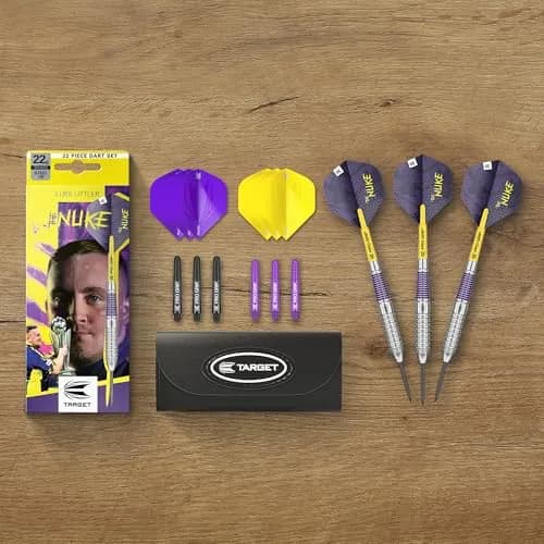 Target Darts Luke Littler Brass Steel Tip Darts Set – 22G Steel Tip Dart, The Nuke Player Edition, Dart Flights, Shafts & Dart Case Included thumbnail 6