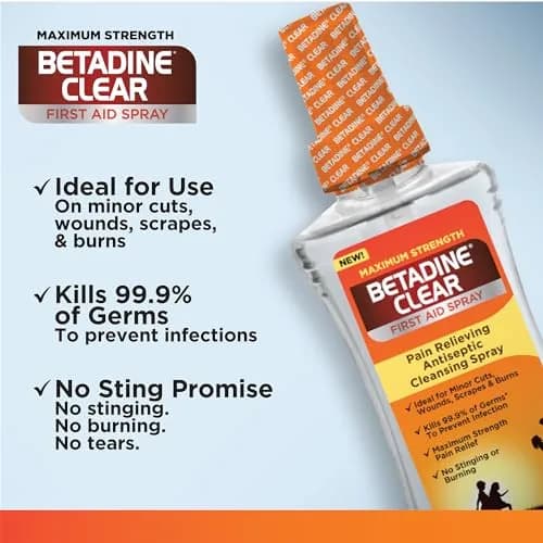 Betadine Clear First Aid Spray 6 oz | No Stinging, Kills 99.9% Germs, Hospital Trusted thumbnail 5