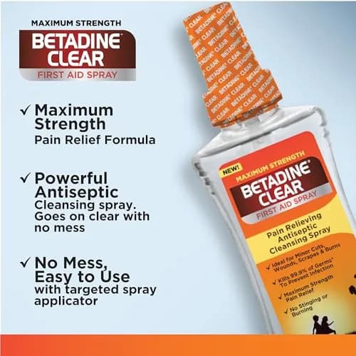 Betadine Clear First Aid Spray 6 oz | No Stinging, Kills 99.9% Germs, Hospital Trusted thumbnail 2
