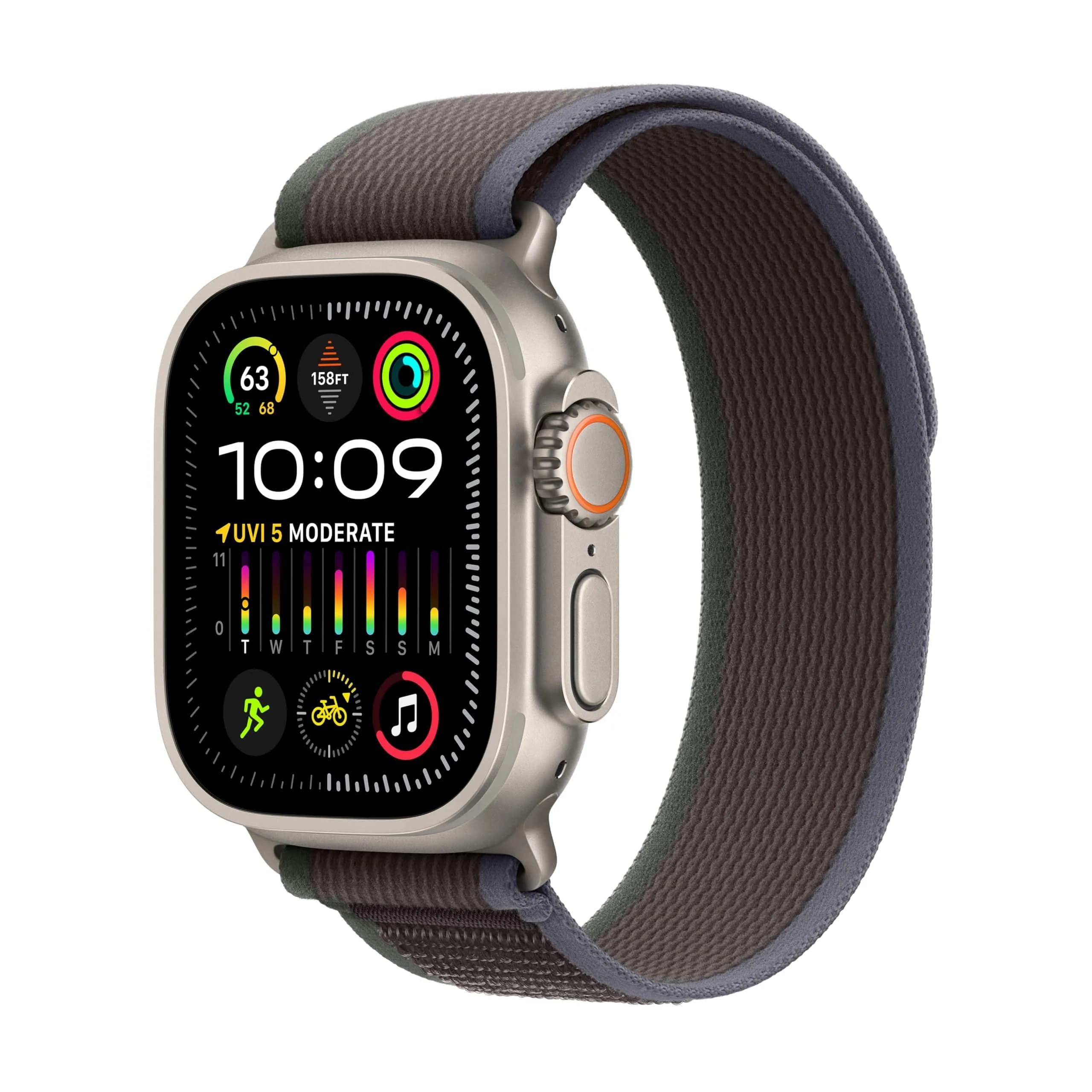 Apple Watch Ultra 2 [GPS + Cellular, 49mm] Titanium Case with Indigo Alpine Loop, S/M | 100m Water Resistance — Modern / M/L / Titanium Case with Blue/Black Trail Loop / Without AppleCare+