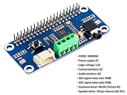 Wonrabai WM8960 Hi-Fi Sound Card HAT for Raspberry Pi 5/4B/3B+/3B/Pi Zero 2W/ Zero W/Pico W/Pico 2W, Stereo Encode/Decode, Play/Record, Drives Speakers | 96kHz Sample Rate thumbnail 3