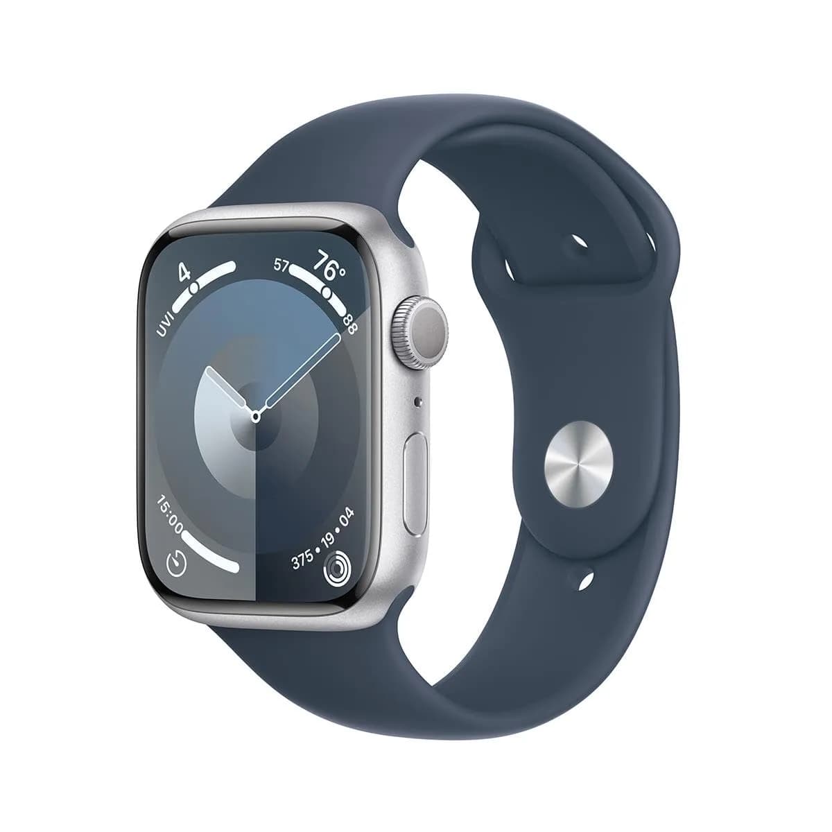 Apple Watch Series 9 [GPS, 45mm] Silver Aluminum Case with Winter Blue Sport Loop | Carbon Neutral Smartwatch — Silver Aluminum Case with Storm Blue Sport Band