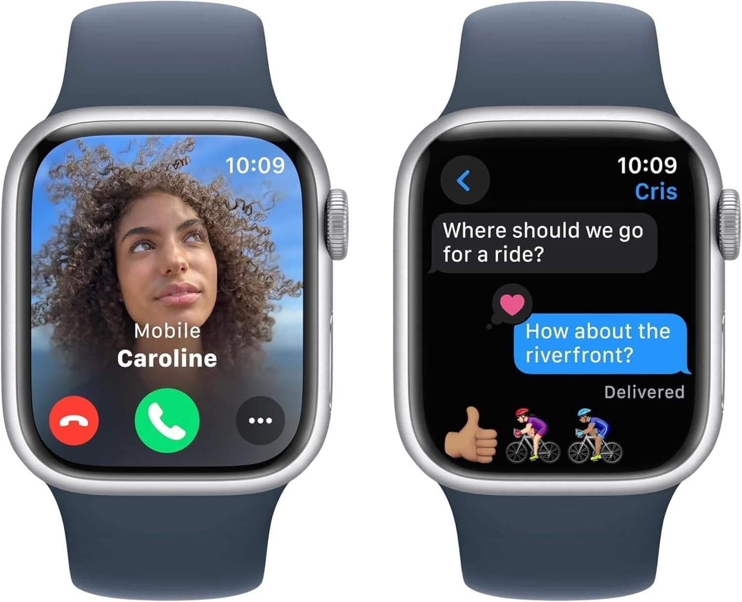 Apple Watch Series 9 [GPS, 45mm] Silver Aluminum Case with Storm Blue Sport Band - Carbon Neutral Smartwatch - view 4