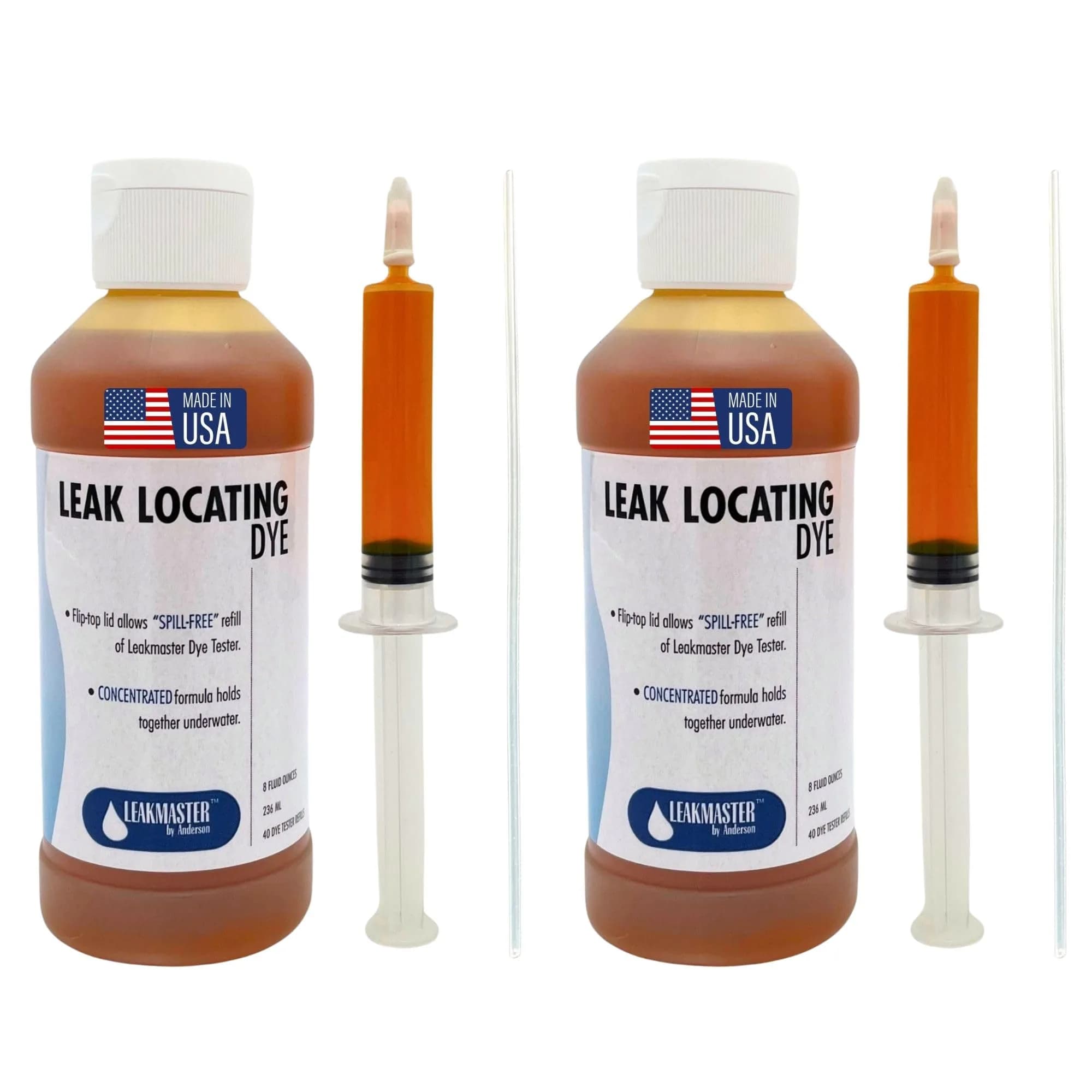 Leakmaster Pool Leak Detection Kit Yellow Dye 8 oz (237 ml) with Reusable Syringe | Professional Water Tracing Tool — Yellow