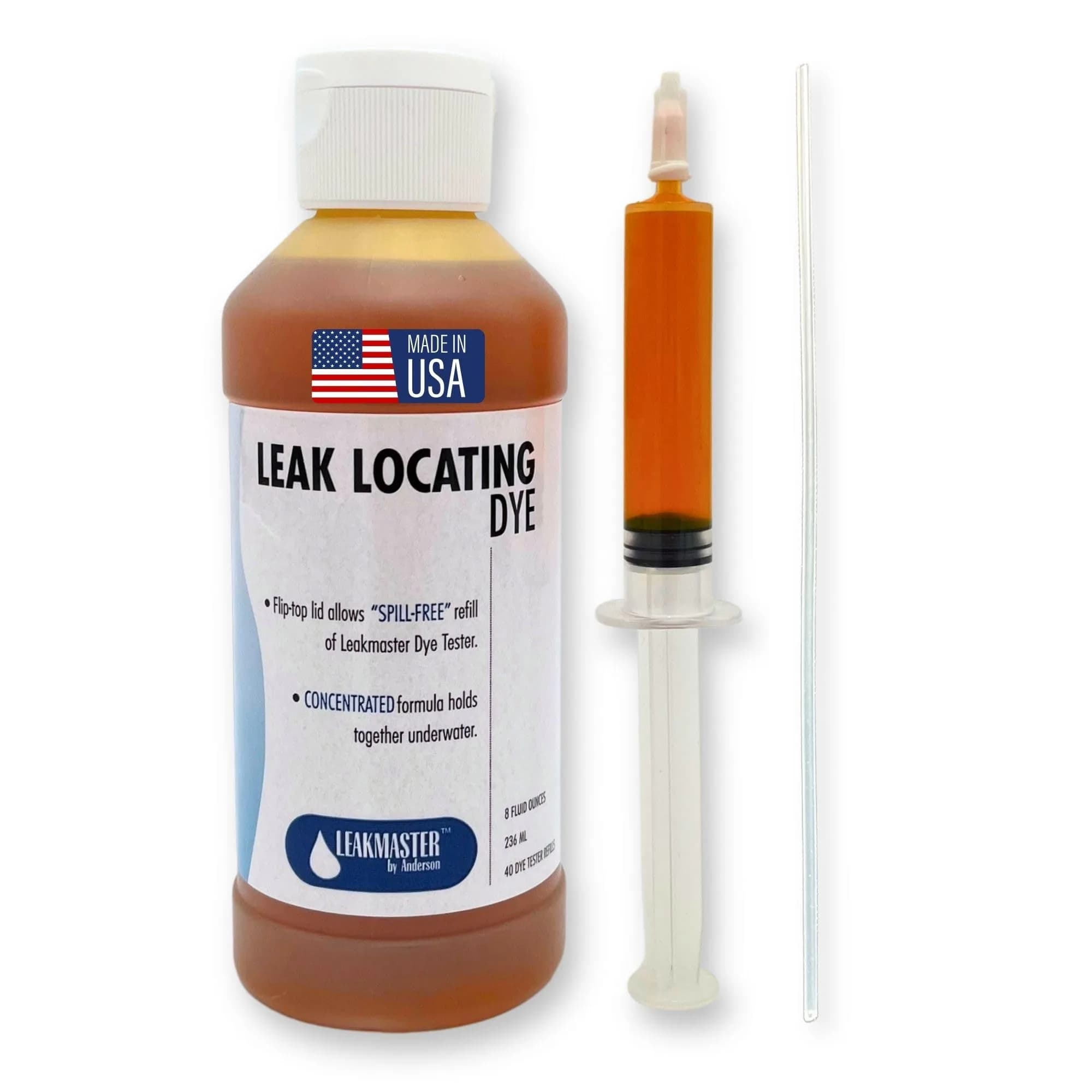Leakmaster Pool Leak Detection Kit Yellow Dye 8 oz (237 ml) with Reusable Syringe | Professional Water Tracing Tool - main product image