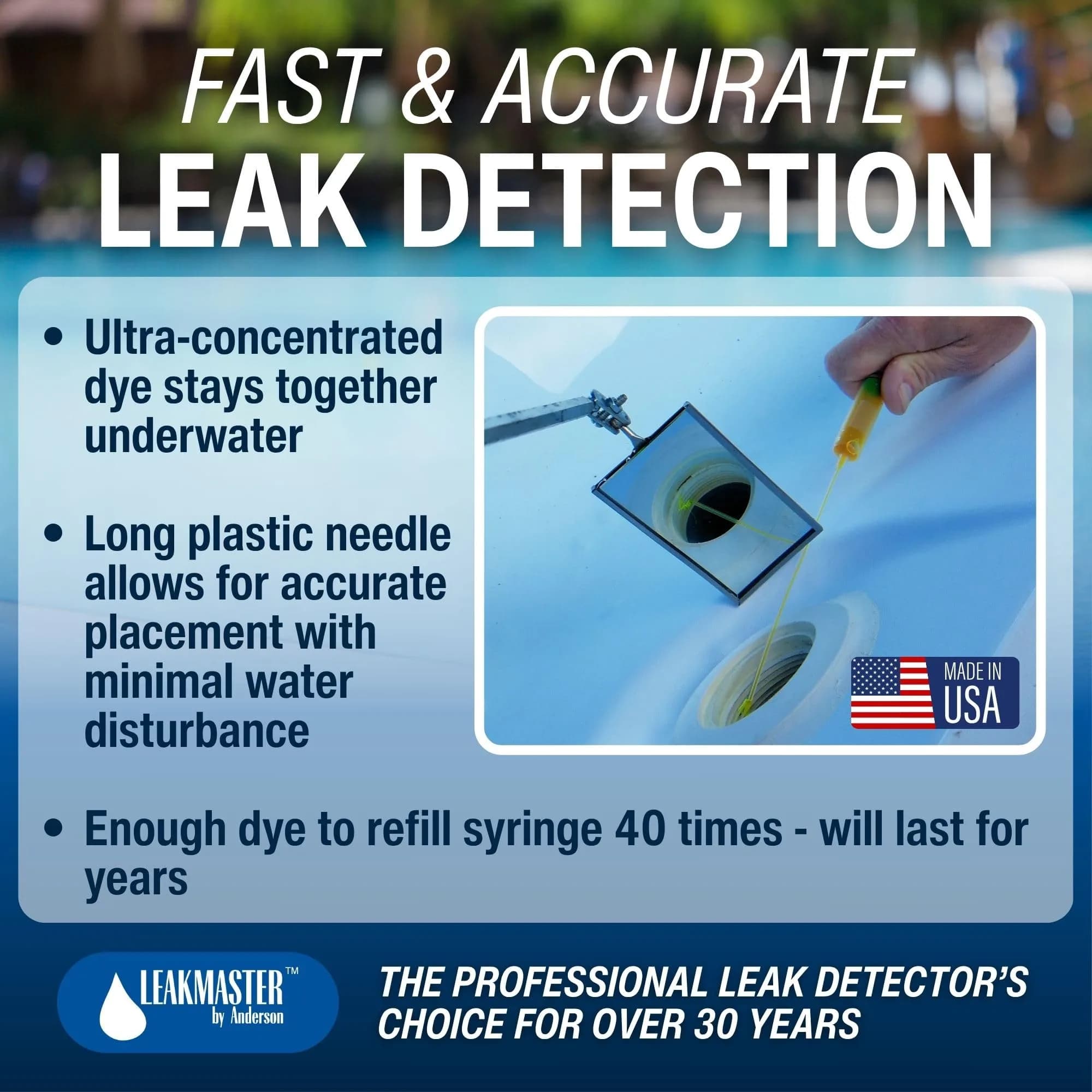 Leakmaster Pool Leak Detection Kit Yellow Dye 8 oz (237 ml) with Reusable Syringe | Professional Water Tracing Tool - view 2