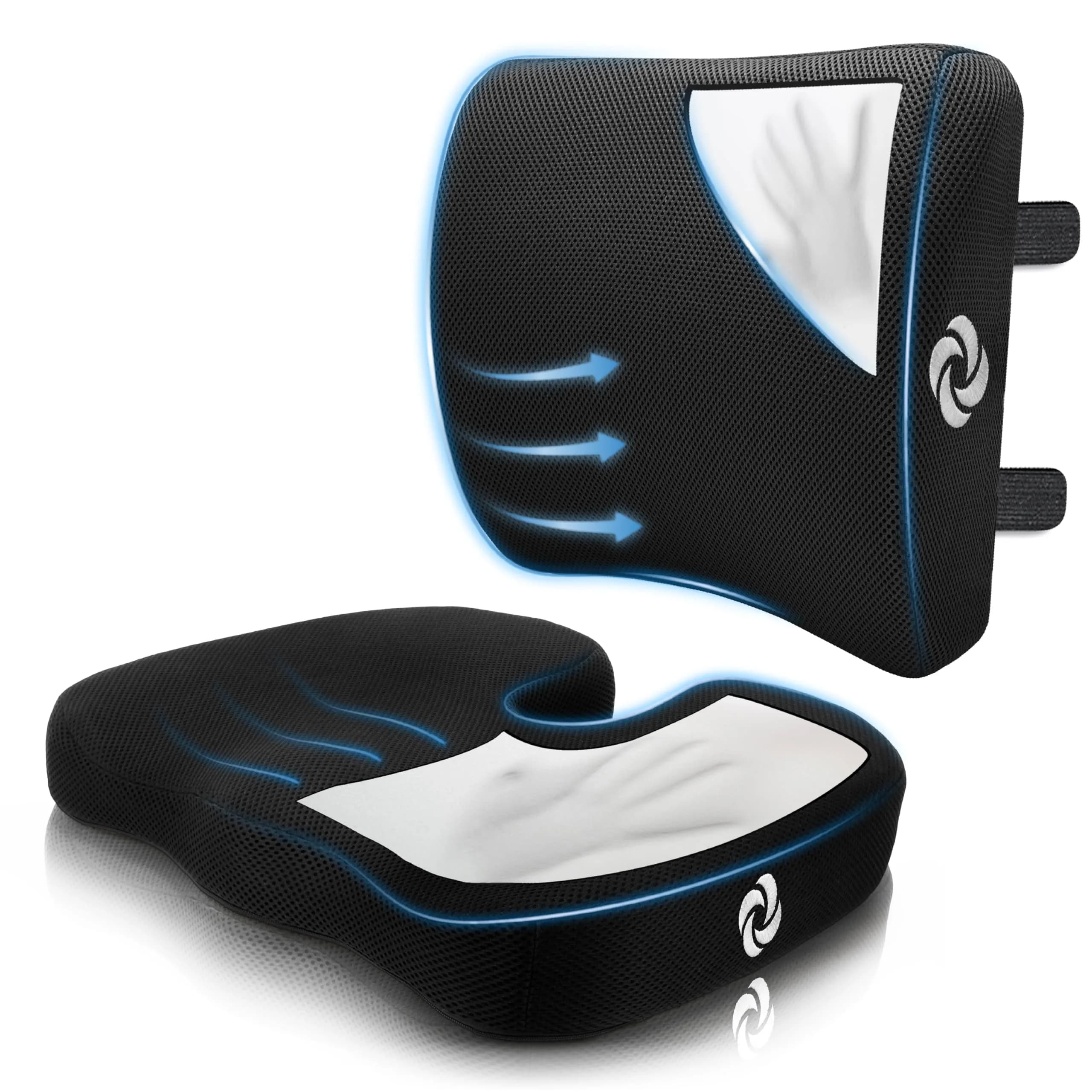 Samsonite Ergonomic Seat Cushion and Lumbar Support Combo, Memory Foam, Black/Black, 2-Piece Set | Premium Comfort & Posture Support