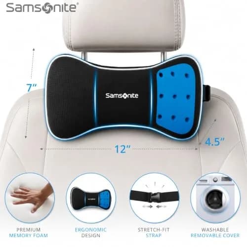 Samsonite Infused-Gel Car Neck Pillow with Airflow Memory Foam | Support & Cooling for Long Drives thumbnail 3