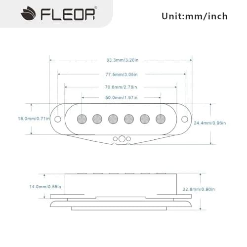 FLEOR Single Coil Pickup Ceramic Cream Middle Pickup | Flat Pole, 50mm Spacing, Fits ST Style Electric Guitar thumbnail 6