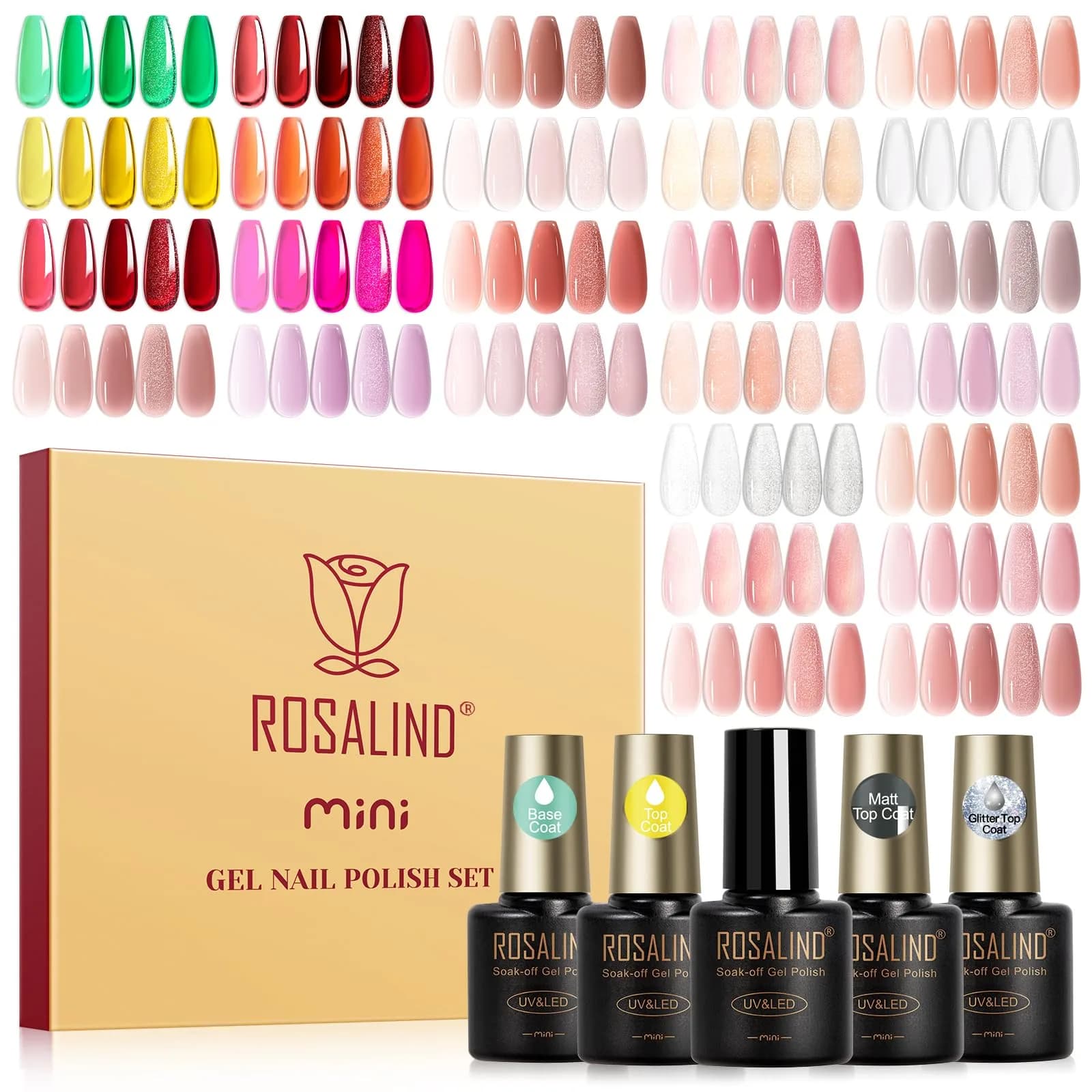 ROSALIND 30pcs Gel Nail Polish Set with Base and Gel Top Coat, 5.1 fl oz (156ml) | Professional Salon Quality for DIY Manicures — Colorful Jelly