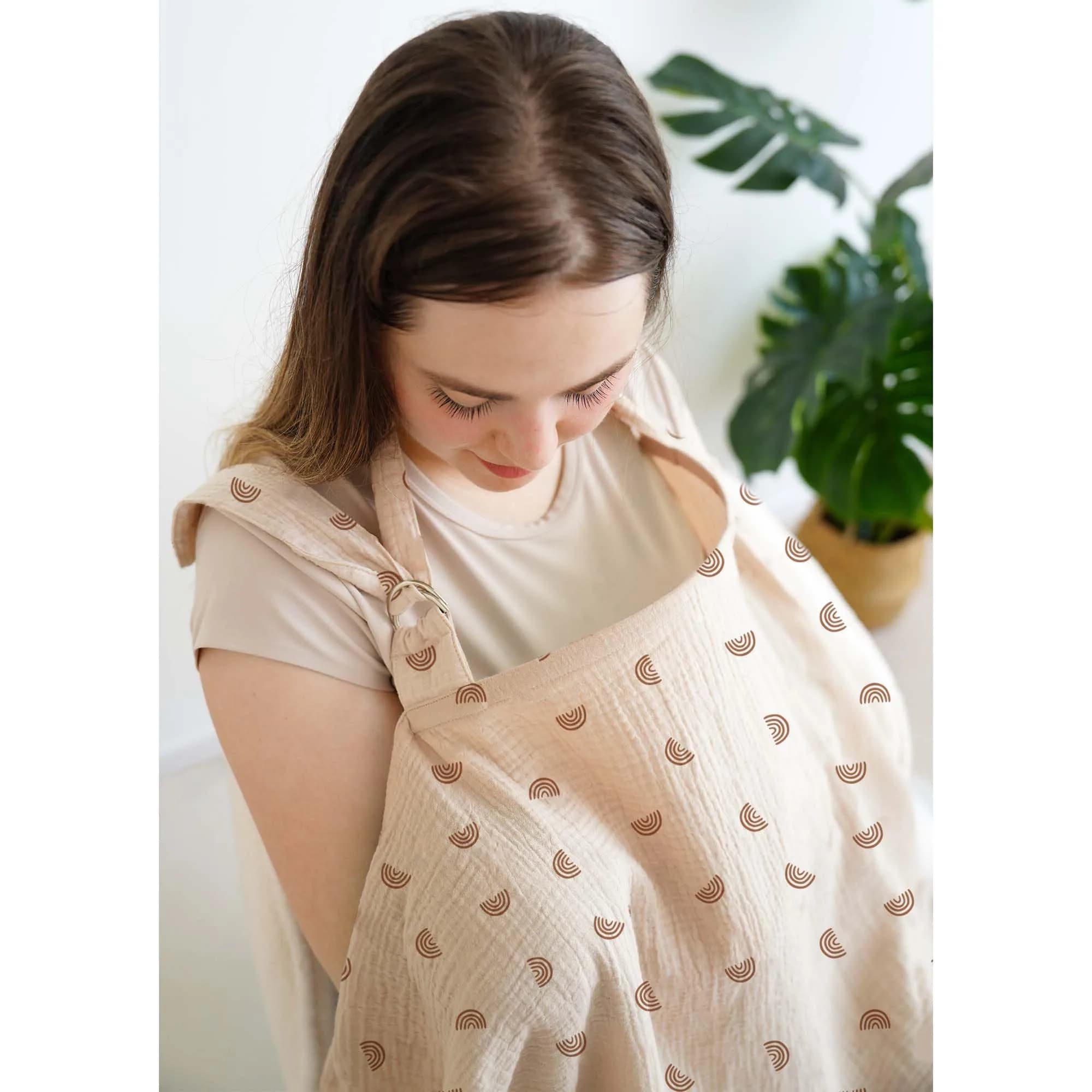 MairMore Ivory Rainbow Muslin Cotton Nursing Cover with Arch Neckline - 100cm x 80cm - view 4