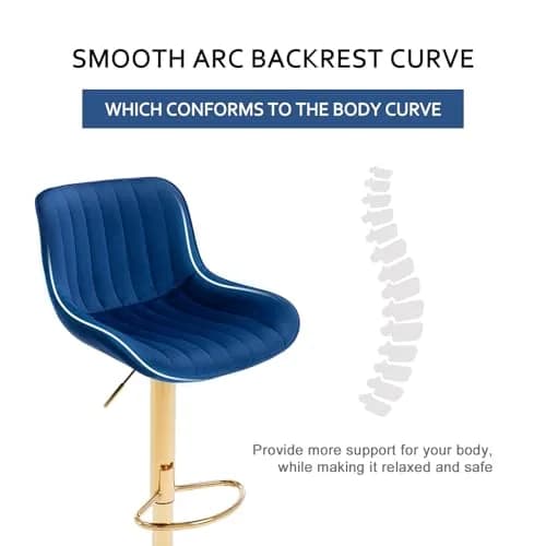 Kiztir Velvet Bar Stools Set of 2 | Adjustable Counter Height Swivel with Footrest (Blue) thumbnail 7