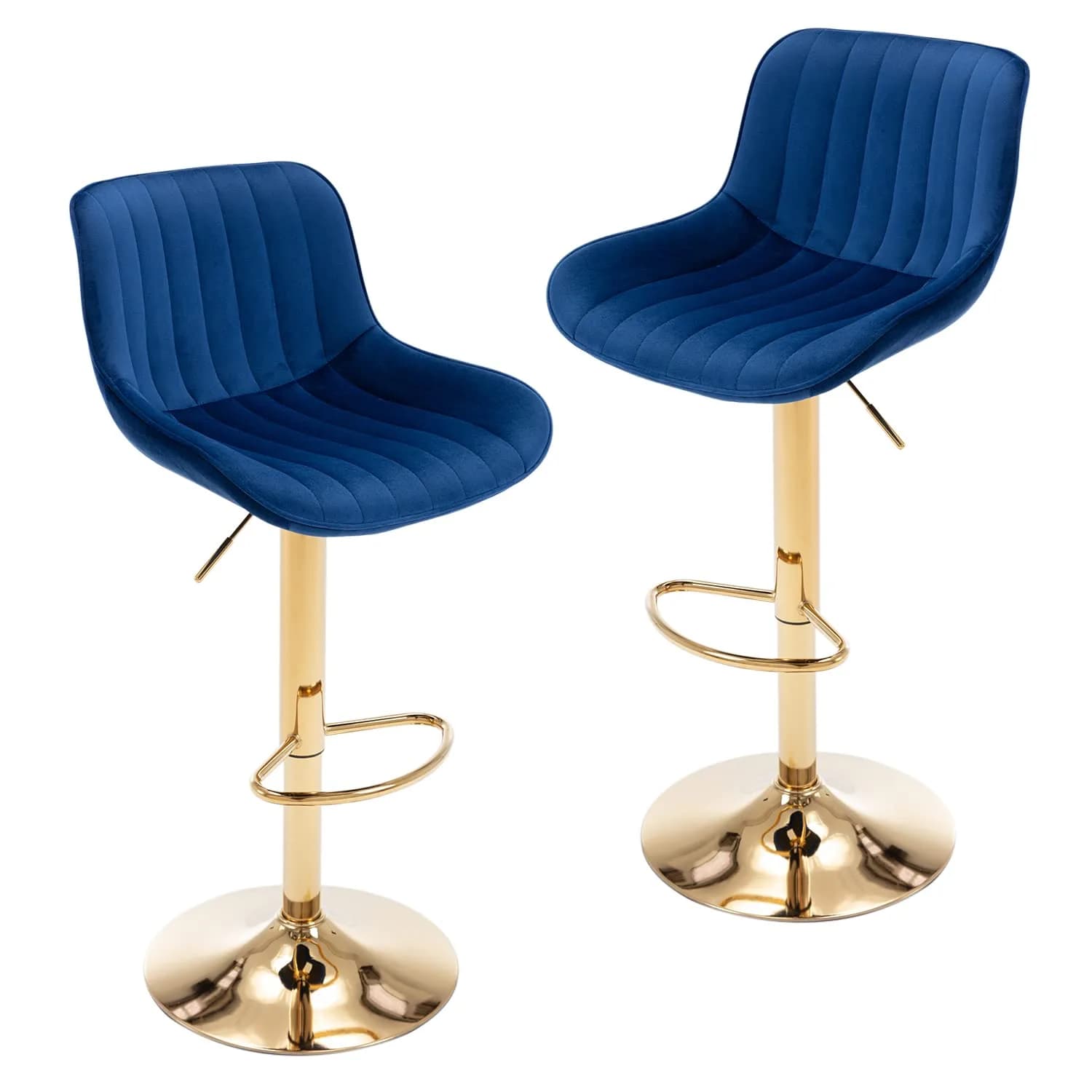 Kiztir Velvet Bar Stools Set of 2 | Adjustable Counter Height Swivel with Footrest (Blue) — Blue(gold)