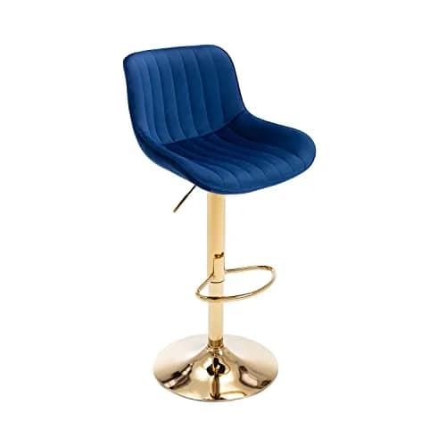 Kiztir Velvet Bar Stools Set of 2 | Adjustable Counter Height Swivel with Footrest (Blue) thumbnail 9