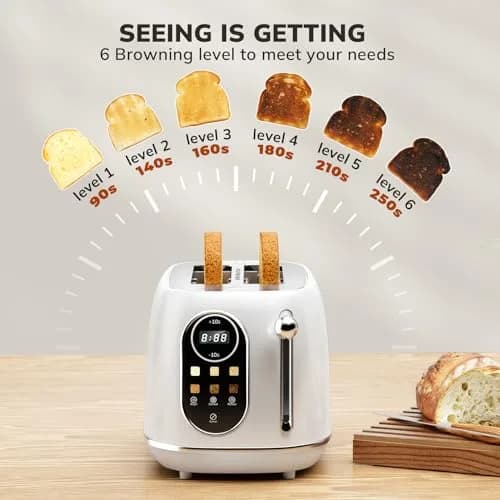Keenstone Touch Screen Toaster 2 Slice | Retro Wide Slot Stainless Steel with 6 Browning Levels thumbnail 5