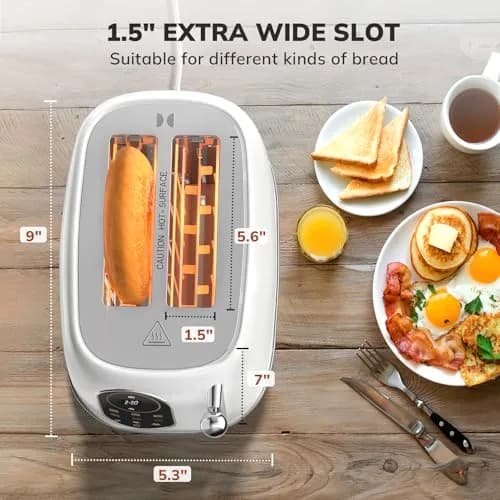 Keenstone Touch Screen Toaster 2 Slice | Retro Wide Slot Stainless Steel with 6 Browning Levels thumbnail 7