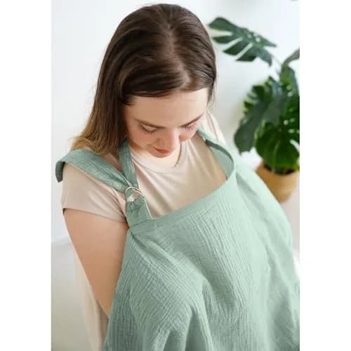 MairMore 100% Muslin Cotton Nursing Cover Green 100cm x 80cm (39.4" x 31.5") | Breathable & Privacy for New Moms thumbnail 4