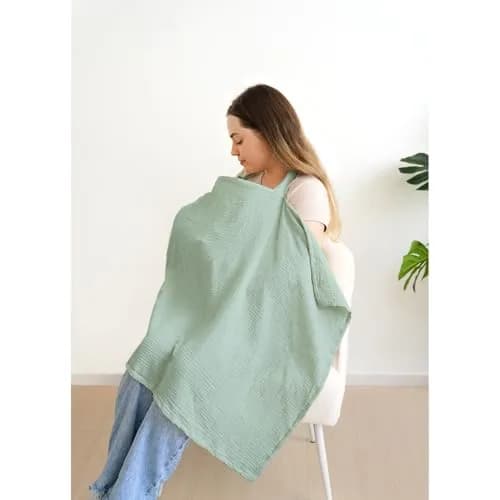 MairMore 100% Muslin Cotton Nursing Cover Green 100cm x 80cm (39.4" x 31.5") | Breathable & Privacy for New Moms thumbnail 5