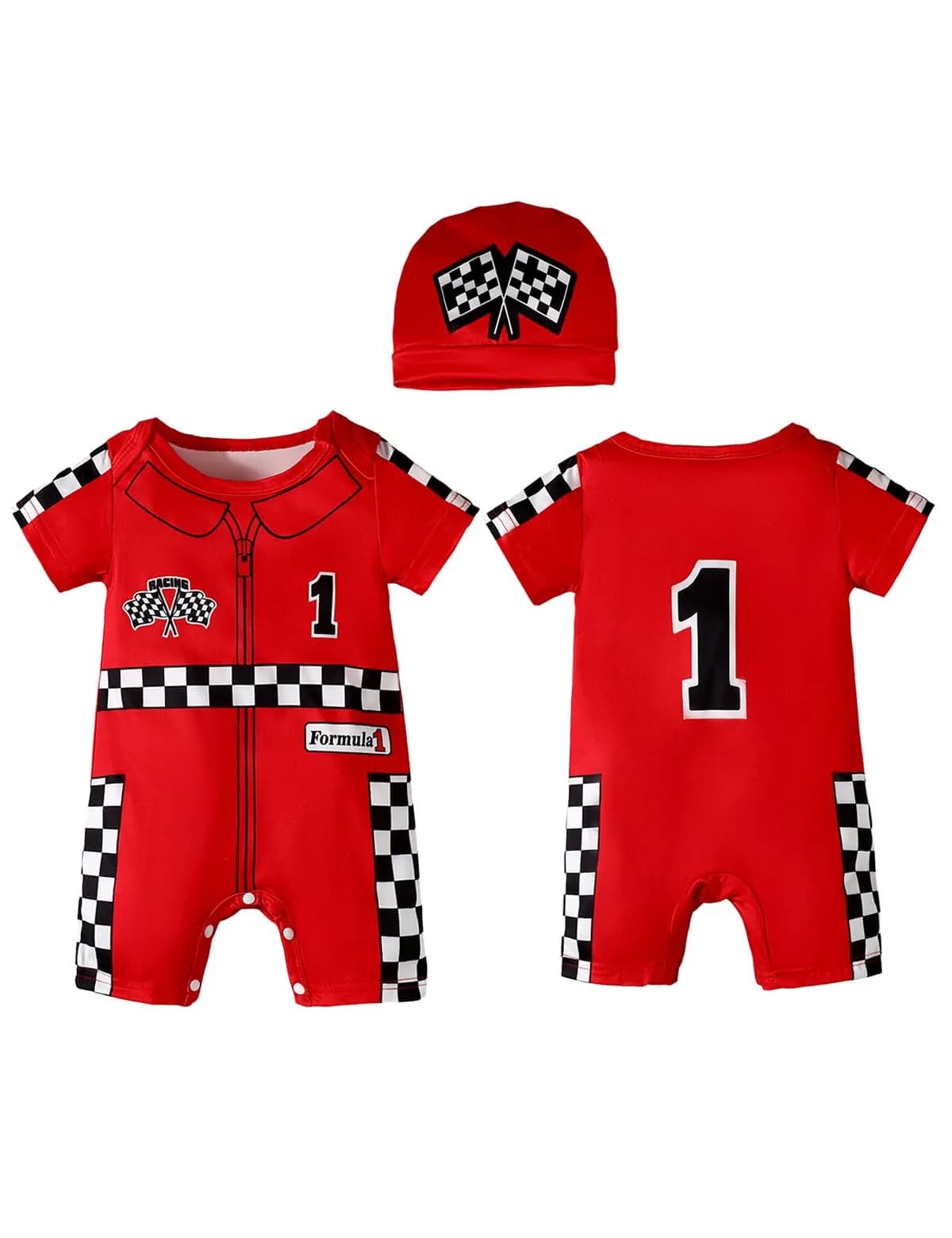 Happidoo Baby Boy 1st Birthday Outfit Red-short | Race Car Driver Romper (18-24 Months) — Red-short