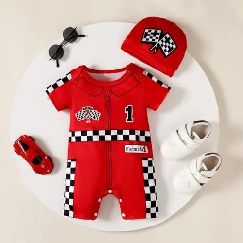 Happidoo Baby Boy 1st Birthday Outfit Red-short | Race Car Driver Romper (18-24 Months) thumbnail 2