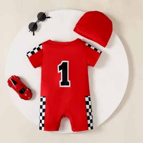 Happidoo Baby Boy 1st Birthday Outfit Red-short | Race Car Driver Romper (18-24 Months) thumbnail 3
