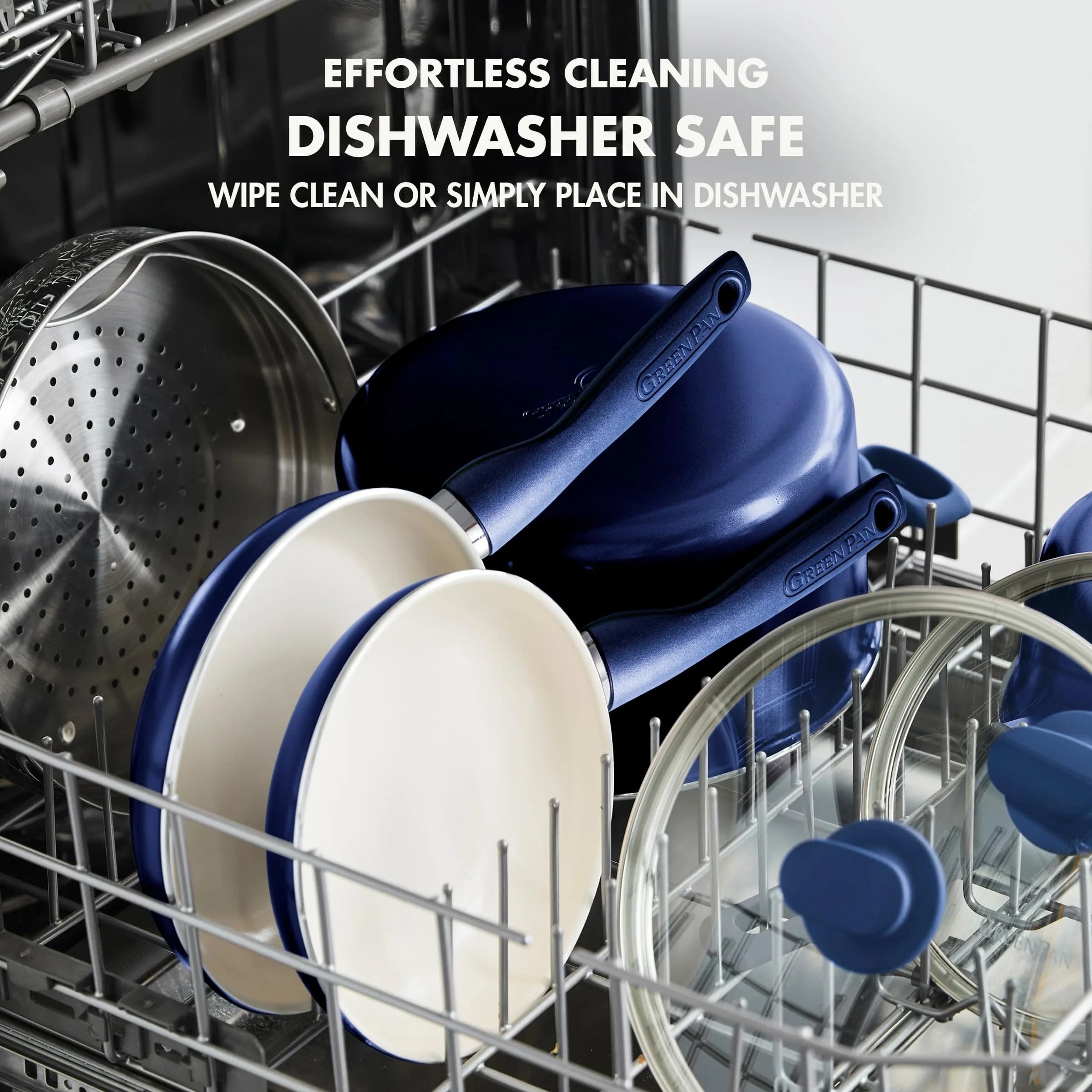 GreenPan Rio 8" Frying Pan Skillet and Silicone Spatula Set, Oxford Blue | Healthy Ceramic Nonstick Cookware - view 4