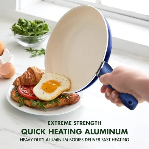 GreenPan Rio 8" Frying Pan Skillet and Silicone Spatula Set, Oxford Blue | Healthy Ceramic Nonstick Cookware thumbnail 2