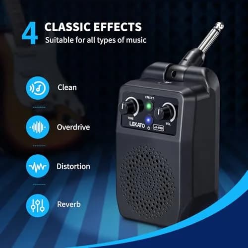 LEKATO Mini Electric Guitar Amp 5W | Portable Bluetooth Practice Amp with 4 Effects thumbnail 2