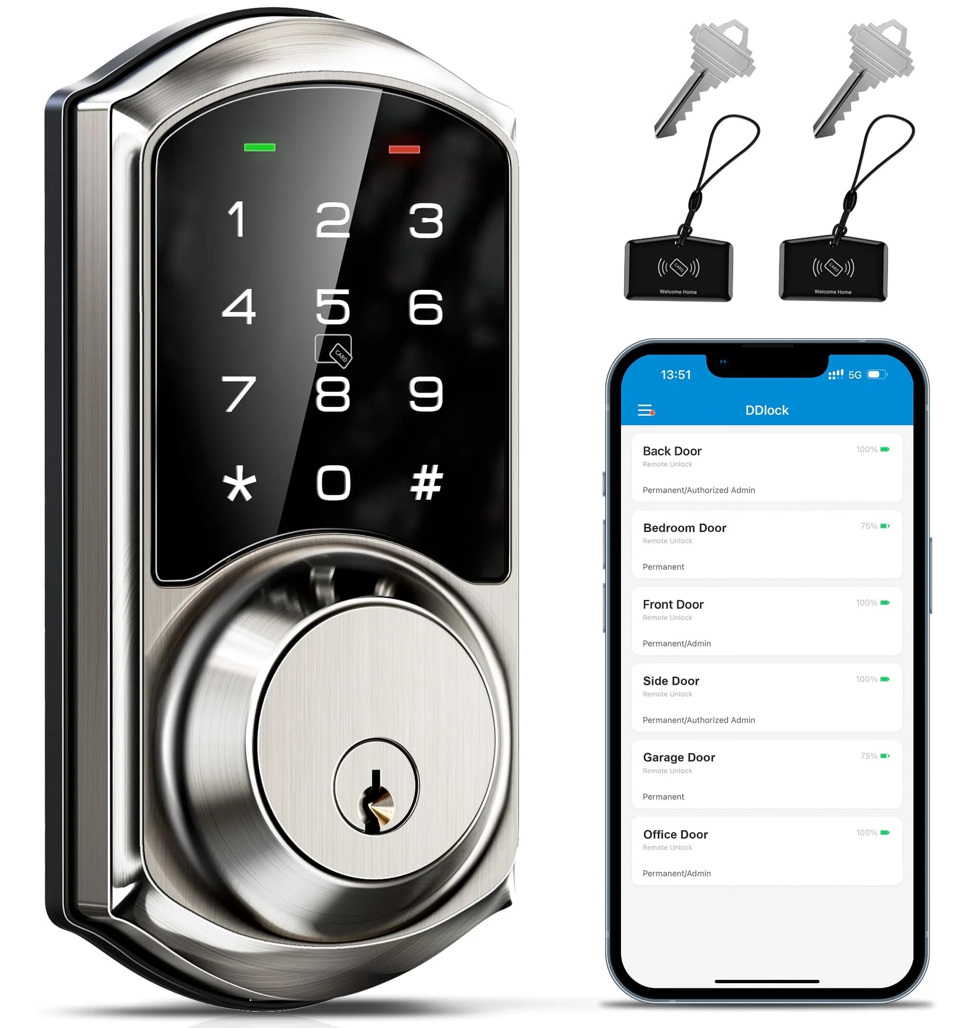 Veise VE06 Smart Lock for Front Door | App Control, Satin Nickel, Keypad, Auto-Lock — Satin Nickel