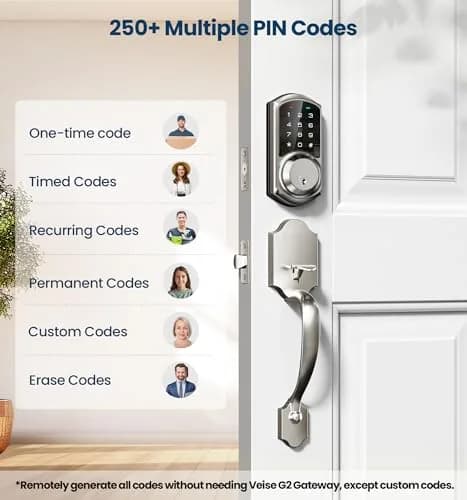 Veise VE06 Smart Lock for Front Door | App Control, Satin Nickel, Keypad, Auto-Lock thumbnail 4
