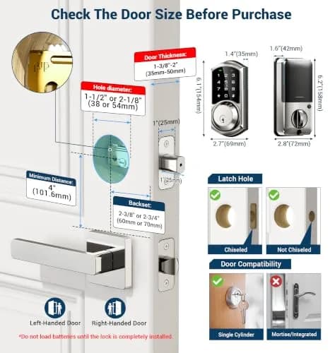 Veise VE06 Smart Lock for Front Door | App Control, Satin Nickel, Keypad, Auto-Lock thumbnail 6