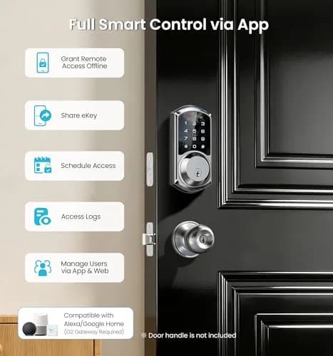 Veise VE06 Smart Lock for Front Door | App Control, Satin Nickel, Keypad, Auto-Lock thumbnail 3