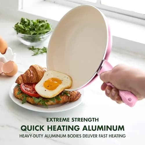 GreenPan Rio 8" Ceramic Nonstick Frying Pan Skillet and Silicone Spatula Set, Pink | Toxin-Free Cooking for Indian Kitchens thumbnail 2