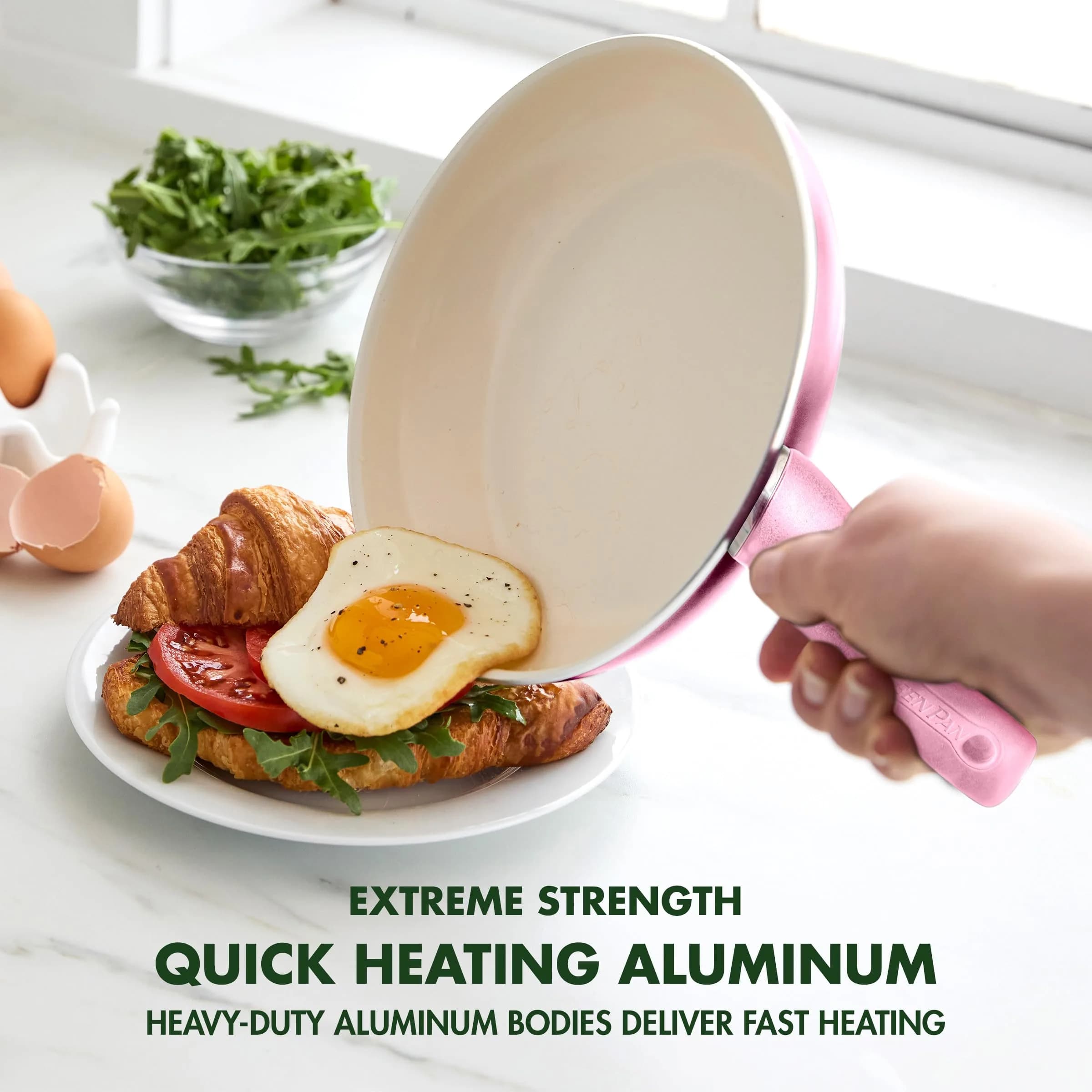 GreenPan Rio 8" Ceramic Nonstick Frying Pan Skillet and Silicone Spatula Set, Pink | Toxin-Free Cooking for Indian Kitchens - view 2