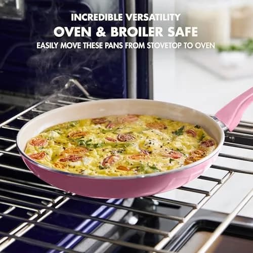 GreenPan Rio 8" Ceramic Nonstick Frying Pan Skillet and Silicone Spatula Set, Pink | Toxin-Free Cooking for Indian Kitchens thumbnail 3