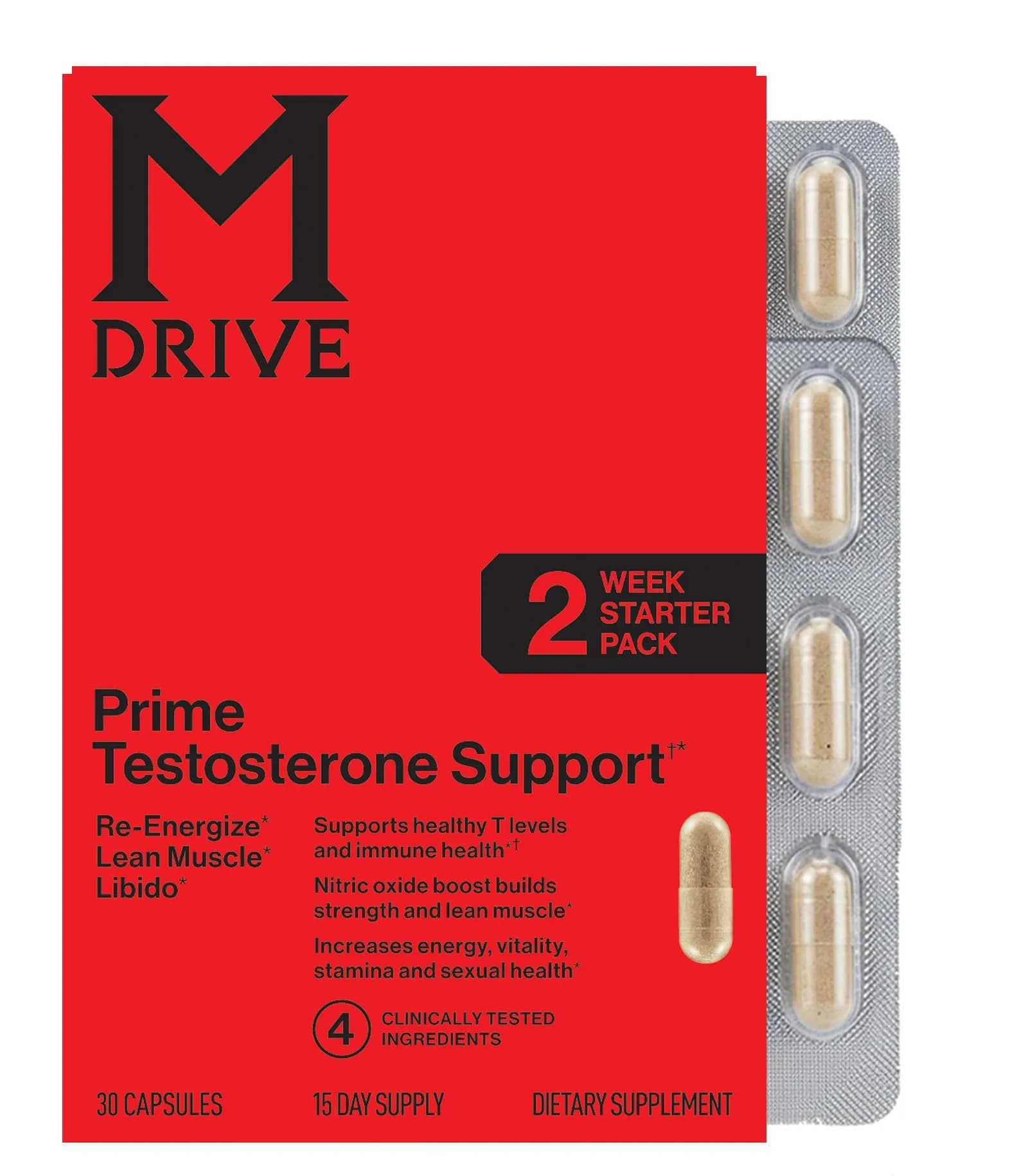 M Drive Prime Men's T-Support Supplement 30 Count | Max Energy & Lean Muscle Support