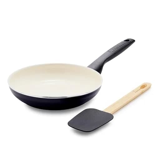 GreenPan Rio 8" Black Ceramic Nonstick Frying Pan Skillet with Silicone Spatula - main product image