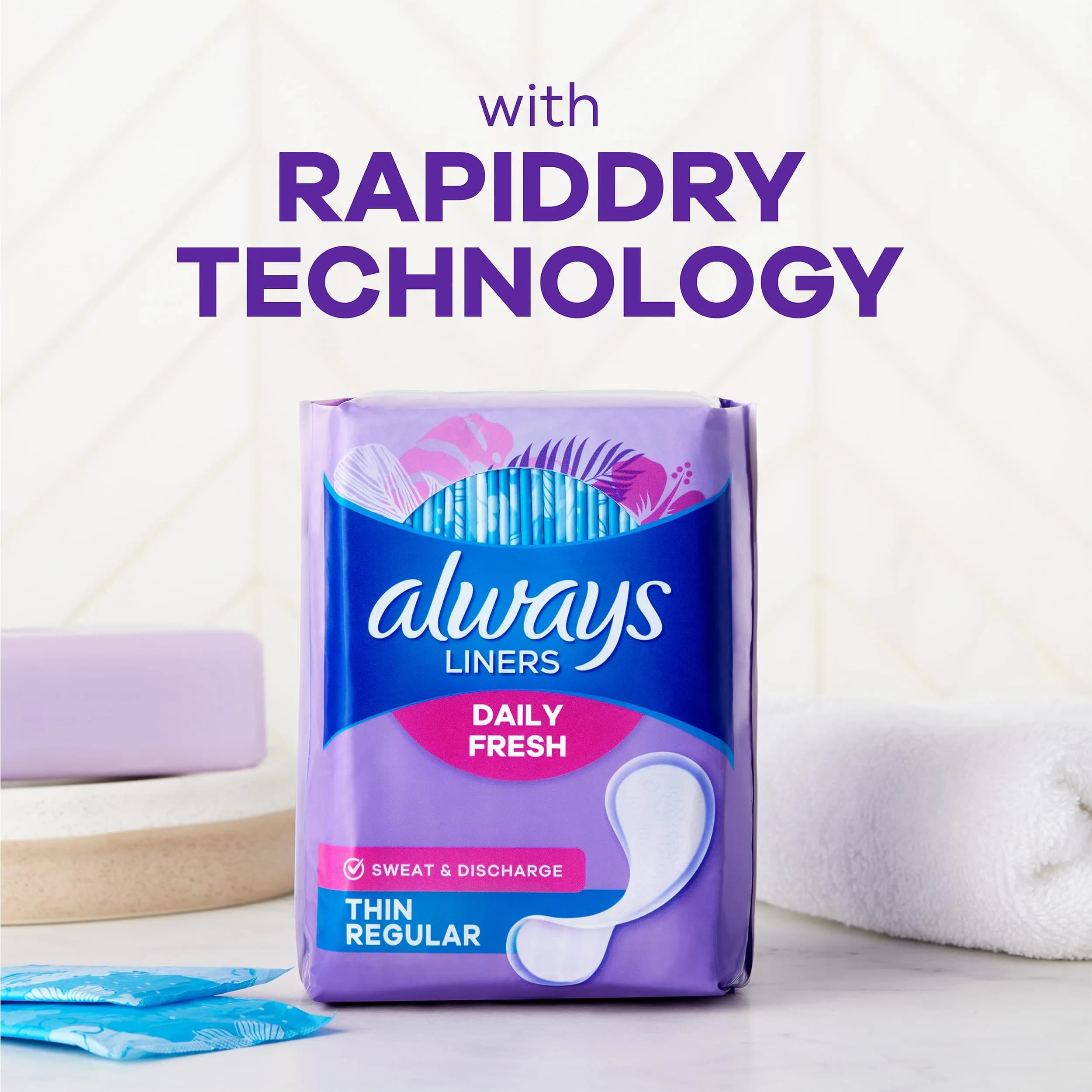 Always Daily Fresh Thin Panty Liners Regular Absorbency Unscented 432 Total | Breathable & Edge-2-Edge Adhesive - view 5