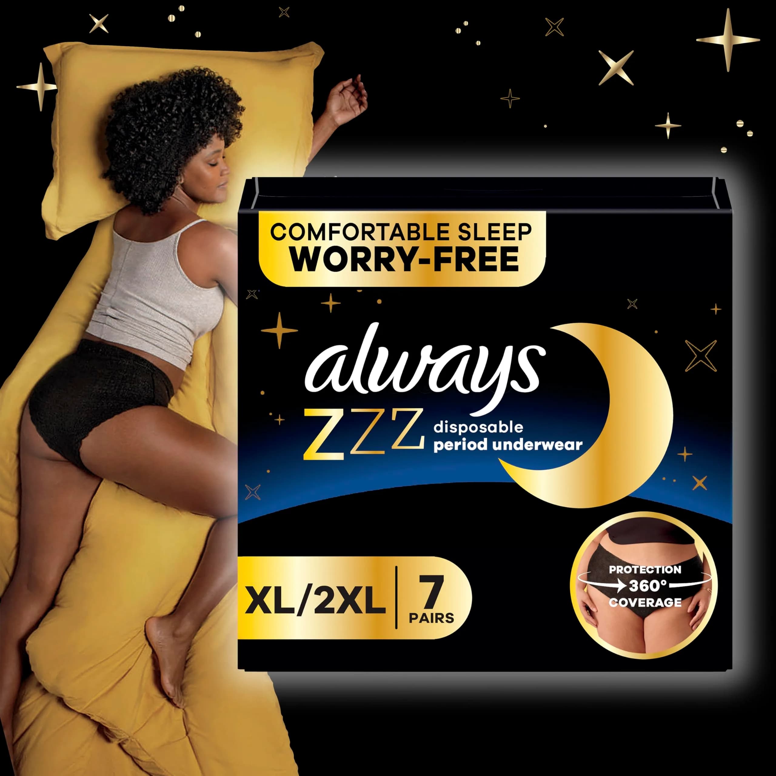 Always ZZZ Overnight Disposable Period Underwear for Women Extra Large/2LX, 14 Count | 360° Leak Protection - view 9