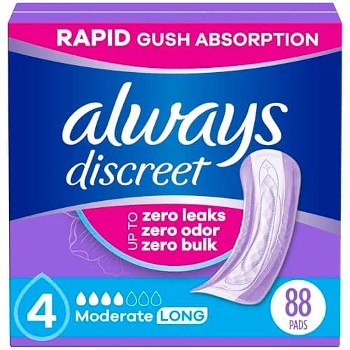 Always Discreet Adult Incontinence Pads for Women, Drier, Long Length, Moderate Absorbency, 88ct | USA Import thumbnail 1